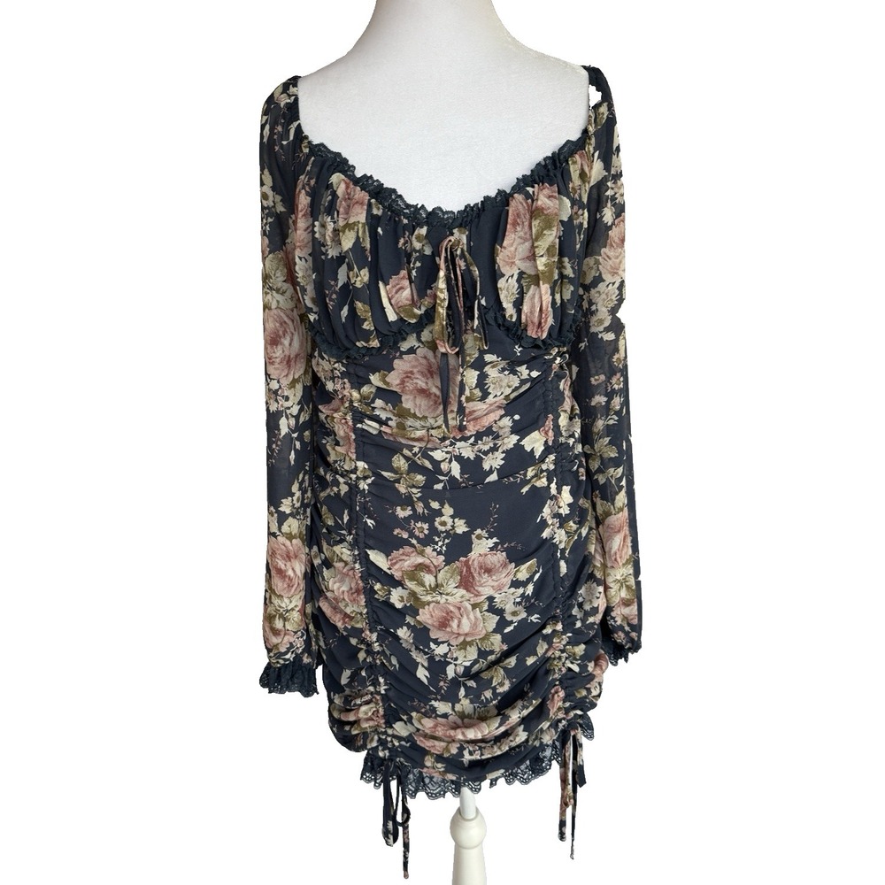 Luxxel Milkmaid Floral Lace Mini Dress Size‎ L Cocktail Flirty Sheer Party Club - Picture 8 of 16
